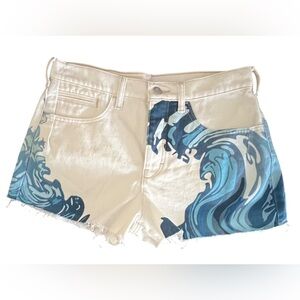 NWT Pilcro Anthropologie The Devon Denim Shorts Wave Print Edition Womens 28